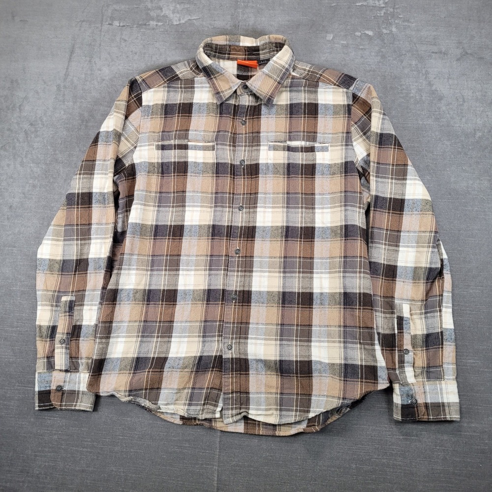 Merrell Men's Plaid Flannel Long Sleeve Shirt Size Large Brown Tan‎